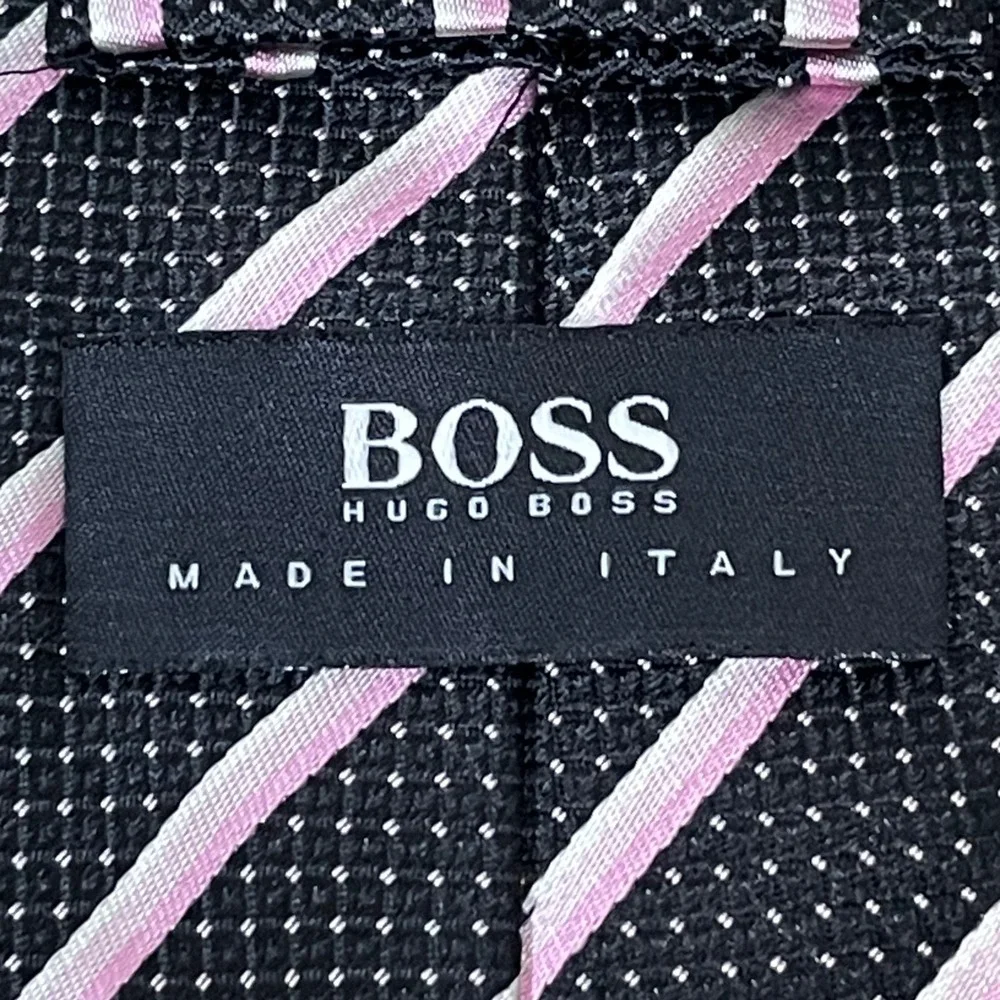 Hugo Boss Mens Repp Black Pink Stripe Dot Silk Tie Italy‎ Business Core Timeless